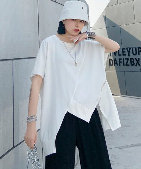 Asymmetric Hem Diagonal Cut T-Shirt
